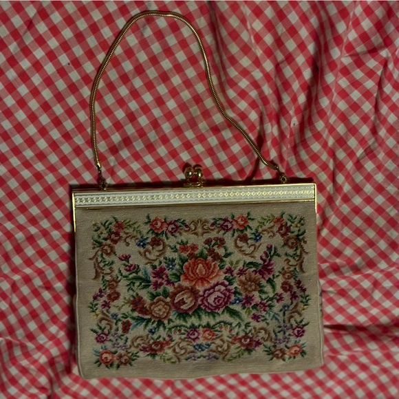 Original VTG 1950s Tapestry Handbag with ORIG Hand Mirror - Picture 6 of 13